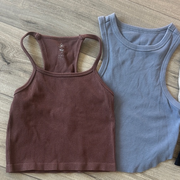 Women's Ribbed crop/semi crop Tank Tops  - Black, Blue, Brown, Cream - Picture 2 of 6